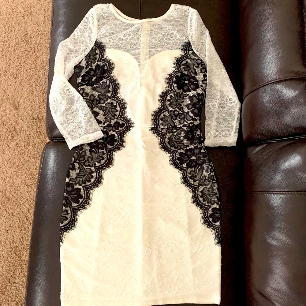 White and black lace dress